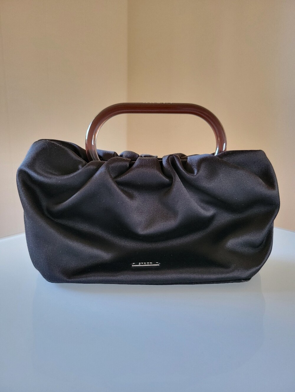 NWOT STAUD Cory Black Satin Clutch Bag